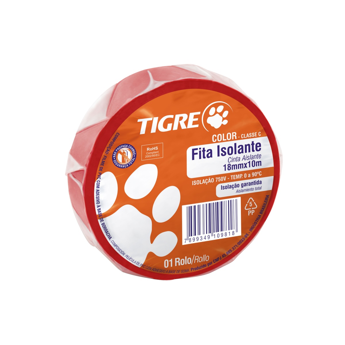 Fita Isolante 18mm x 10m Vermelha Tigre